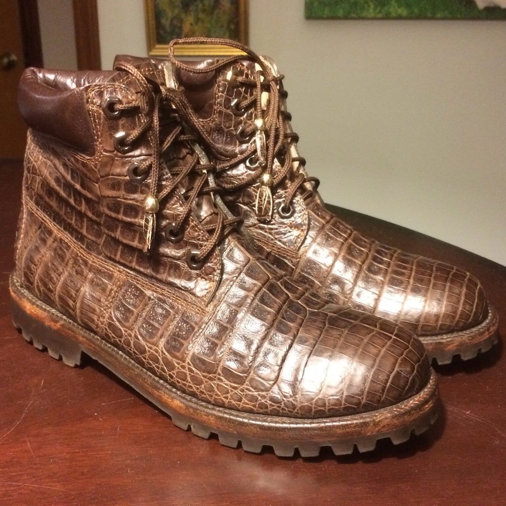 Genuine Crocodile & Ostrich Skin Combat Boots Men’s 9 Handmade USA Max Leather